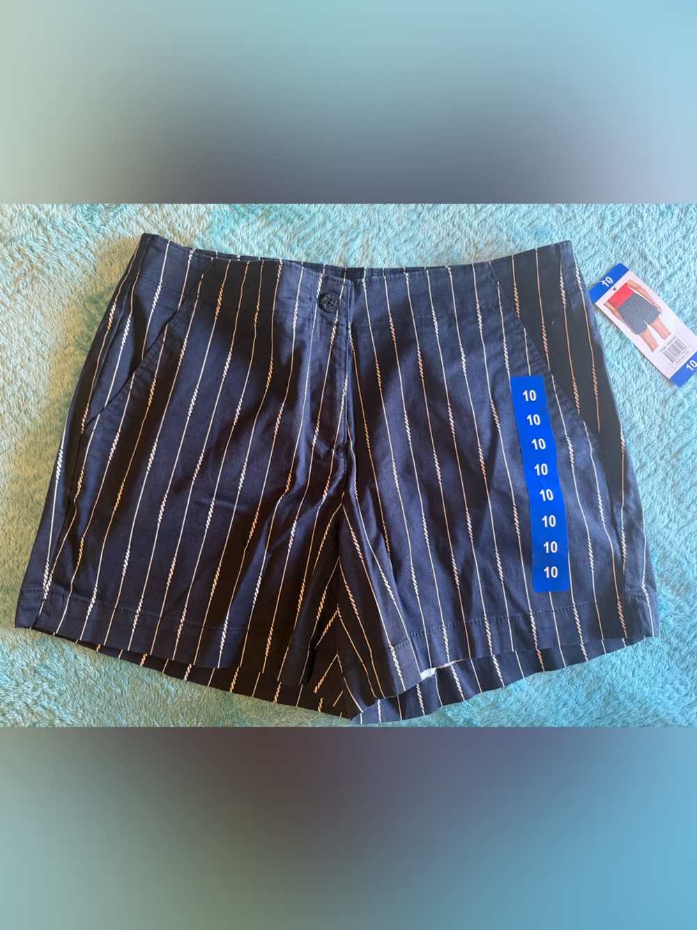 Nautica Navy and White Striped Shorts with Rope-Style Pinstripes NWT